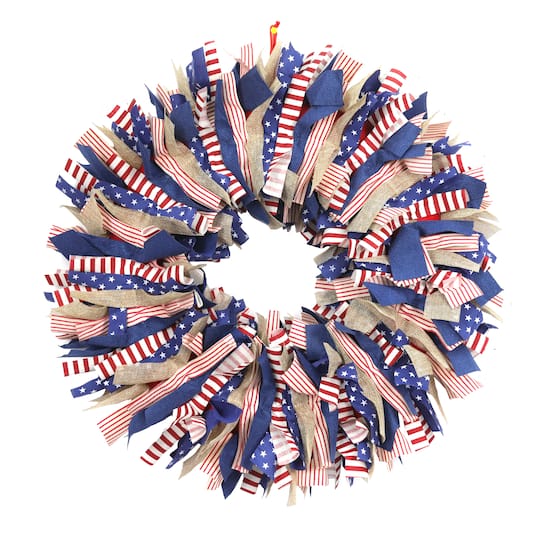 20&#x22; American Flag Burlap &#x26; Ribbon Wreath by Celebrate It&#x2122;